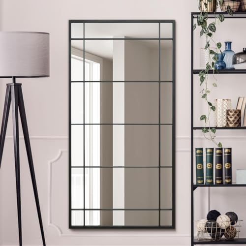 "The Tabula - New Black Metal Framed Window Wall or Leaner Mirror 63"" X 31"" (160CM X 80CM)"
