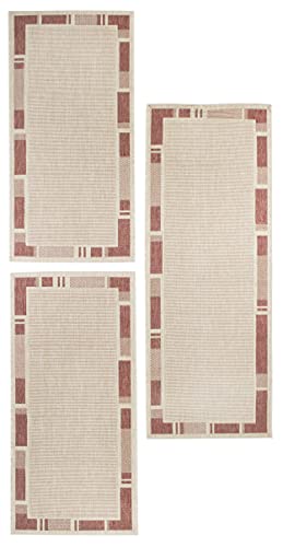andiamo Louisville Woven Rug Border Carpet Runner Set Bridge, Polypropylene, Beige/Terra, 2x67x140 + 180x67x1