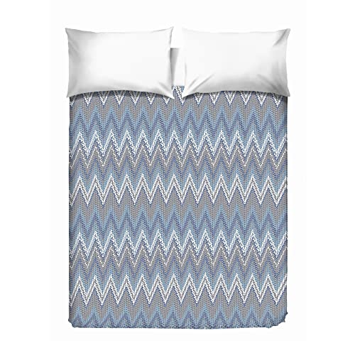 PENSIERI DELICATI Double Bed Sheet 260 x 280 cm, Single Sheet 100% Cotton Pique, Ideal as Furnishing Towel, 2 Squares Bed Blanket, Blue Barbed Pattern, 100% Made in Italy