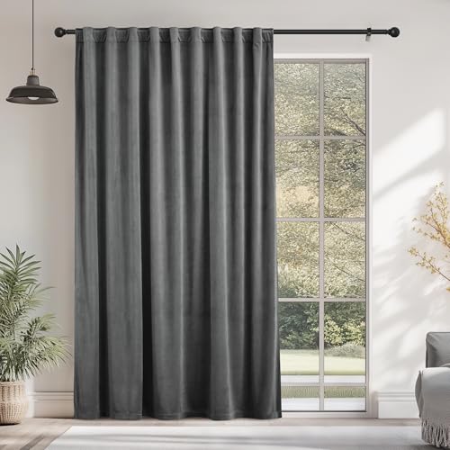StangH Extra Wide Grey Velvet Curtains W72 x L96 inches 1 Panel - Elegant Home Decoration, Room Darkening Velvet Window Treatments for Picture Window, Porch, Back Tab