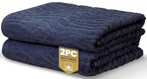 Rapport Home Safari Bath Towels 2-Pack - Midnight Blue - 70x120cm - 100% Cotton 500gsm - Oeko-Tex Made in Green & BCI Certified