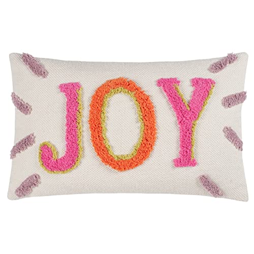 furn. Heya Home Joy Cotton Tufted Cushion – Positive Slogan Design Feather Filled (Pink – 50cm x 30cm)