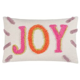 furn. Heya Home Joy Cotton Tufted Cushion – Positive Slogan Design Feather Filled (Pink – 50cm x 30cm)