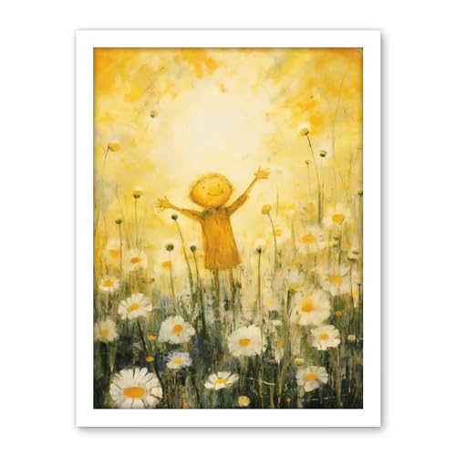 Artery8 Sunshine Happiness and Flowers Everywhere Simple Kids Bedroom Nursery Artwork Framed Wall Art Print 18X24 Inch