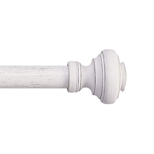 MODE Farmhouse Collection Single Curtain Rod Set with Porch Doorknob Finials - 36 to 72 in, White