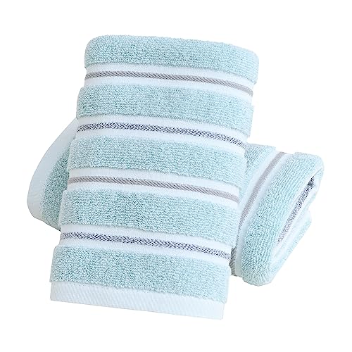YiLUOMO Green Ribbed Striped Hand Towel Set of 2 Soft and Absorbent Cotton Bathroom Hand Towel Spring Decorative 13 x 29 Inch