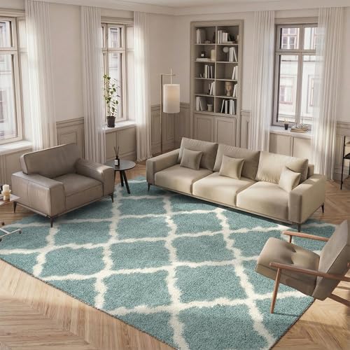 Safavieh Shaggy Indoor Woven Rectangle Area Rug, Dallas Shag Collection, SGD257, in Light Blue / Ivory, 155 X 229 cm for Living Room, Bedroom or Any Indoor Space