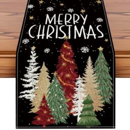Artscope Christmas Tree Table Runner, Xmas Winter Snowflakes Holiday Kitchen Dining Table Decoration for Christmas Home Decor 13x48 Inch-Black