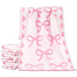 SmoothNovelty 4 Pcs Bow Hand Towels for Bathroom 13 x 29'' Soft 100% Cotton Coquette Face Towel Kitchen Decor Absorbent Facecloth Preppy Bathroom Decor Bridal Shower Wedding Gift (Pink,Cute Style)