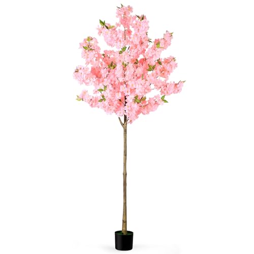 Artificial Cherry Blossom Tree Fake Plants Faux Pink Sakura Flowers, 180cm - for Indoor Living Room Home House Entryway Bedroom Office Inside Decor Decorations