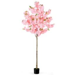 Artificial Cherry Blossom Tree Fake Plants Faux Pink Sakura Flowers, 180cm - for Indoor Living Room Home House Entryway Bedroom Office Inside Decor Decorations