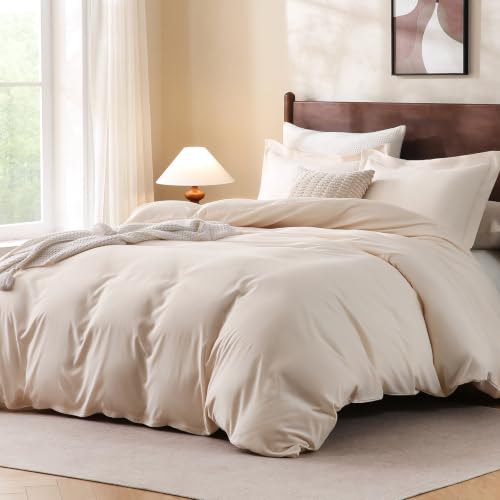 "FreshCulture Cream California King Duvet Cover - 3 Pieces Microfiber Bedding Set, Soft Cozy Comforter Cover with Zipper Closure, 104""x98"", 2 Pillow Shams, Comforter Not Included"