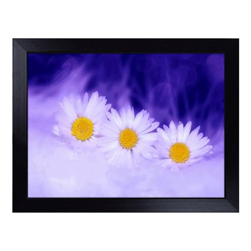Lap Tray with Bean Bag Cushion, White Daisy Flower - Handmade in the UK, Raised Wooden Edge, Padded Cushion, Heat-Resistant Wipe-Clean Surface, for Meals, Laptops and Crafts