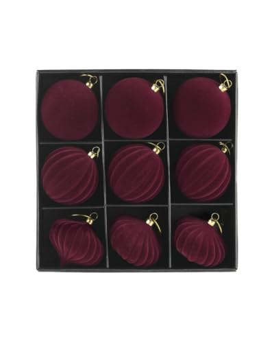 WeRChristmas Set of 25 Burgundy Velvet Christmas Baubles, 6cm & 8cm