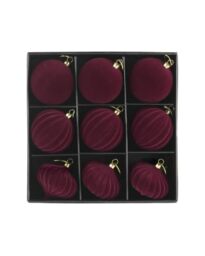 WeRChristmas Set of 25 Burgundy Velvet Christmas Baubles, 6cm & 8cm
