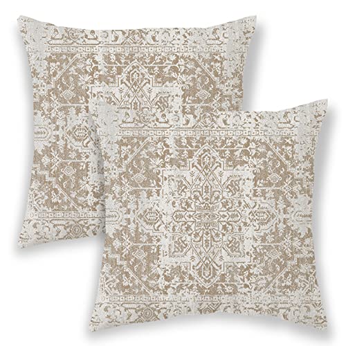 BETGINY Boho Pillow Covers 16x16, Brown Beige Ethnic Design Outdoor Decorative Throw Pillows for Couch, Carpet Pattern Decor Cushion Cover 2 Pcs Farmhouse Linen Pillowcase for Bed Car Safa