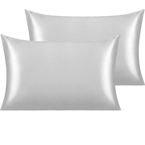NTBAY Silk Satin Pillowcases - Satin Pillowcase for Hair and Skin, Pillow Cases 2 Pack with Envelope Closure, 50 x 75 cm, Silver Grey