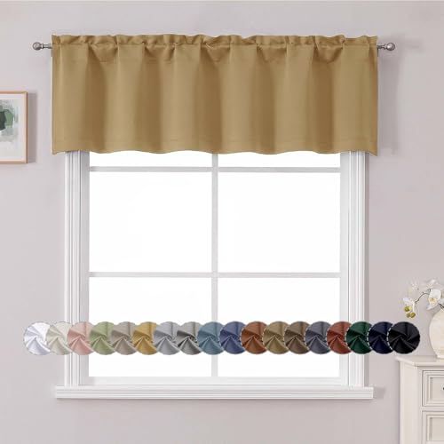 "Chyhomenyc White Valance for Window, Blackout Small Kitchen Curtain for Bedroom/Living Room, Rod Pocket Privacy Short Window Treatment Valance RV Bunk Panels, 60"" Wx14 L"