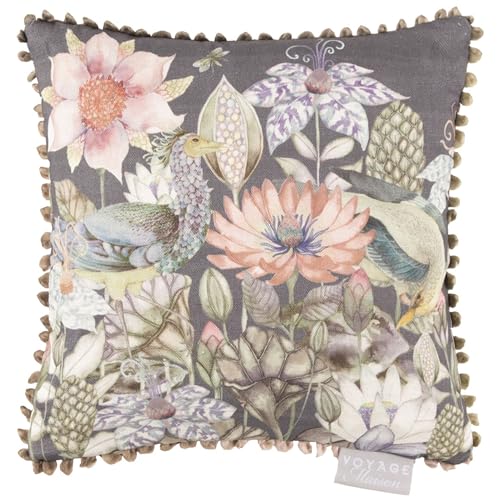 Voyage Maison Garuda Feather Filled Cushion – Loop Edge Trim Floral Birds Decorative Pillow (Amethyst - 30x30cm)