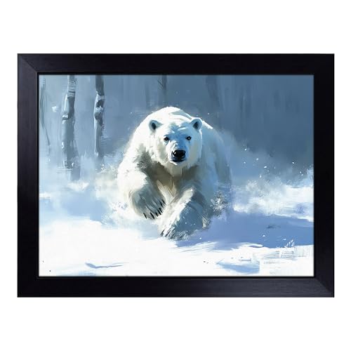 Lap Tray with Bean Bag Cushion, Polar Bear Illustrated - Handmade in the UK, Raised Wooden Edge, Padded Cushion, Heat-Resistant Wipe-Clean Surface, for Meals, Laptops and Crafts