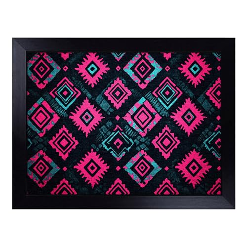 Lap Tray with Bean Bag Cushion, Bold Futuristic Pattern - Handmade in the UK, Raised Wooden Edge, Padded Cushion, Heat-Resistant Wipe-Clean Surface, for Meals, Laptops and Crafts