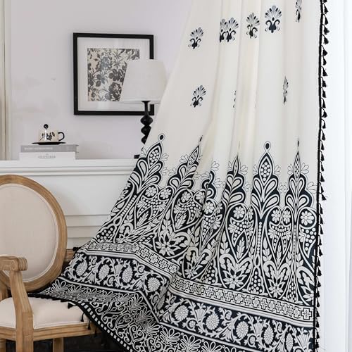 Erbnaryx Boho Floral Curtains French Country Farmhouse Curtains 54 Inches Long Light Filtering Window Rod Pocket Drapes for Living Room 2 Panels