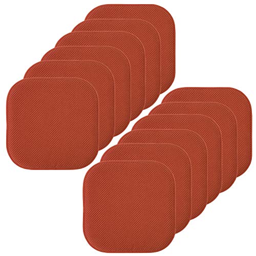 "Sweet Home Collection Chair Cushion Memory Foam Pads Honeycomb Pattern Slip Non Skid Rubber Back Rounded Square 16"" x 16"" Seat Cover, Rust - 12 Pack"