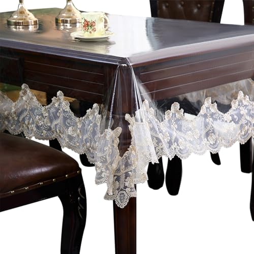 Waterproof PVC Tablecloth - Heavy Duty Clear Vinyl Table Cover Protector for Dining Tables - Thick Reusable Plastic Rectangle Champagne Floral Table Cover - 60x98 Inches