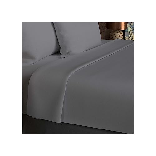 Soleil d'ocre, Plain Cotton Flat Sheet, 57 Thread Count, 260 x 300 cm, Grey