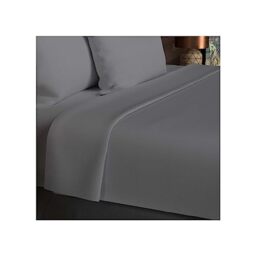 Soleil d'ocre, Plain Cotton Flat Sheet, 57 Thread Count, 260 x 300 cm, Grey
