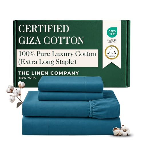 "Egyptian Cotton Blended Long Staple Full Sheet Set - 4Pcs, Midnight Blue - Extra Long Staple Blended Bedsheets - 16"" Deep Pocket, Oeko-TEX Certified, Skin Friendly & Breathable Sheets"