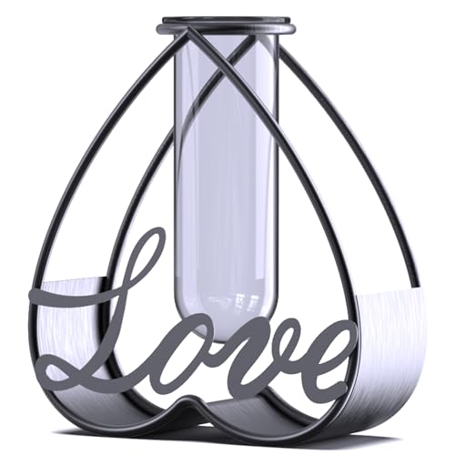 Home Décor, Flower Vases with Iron Art Frame, Glass Centerpiece Vases for Dried Flowers and Artificial Flowers, Metal Geometric Flower Vase, Clear Vases Decorative for Living Room Décor, Bedroom Décor