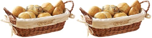 Premier Housewares Wicker Bread Basket with Cream Fabric Lining - 12 X 28 X 15 cm, Natural (Pack of 2)