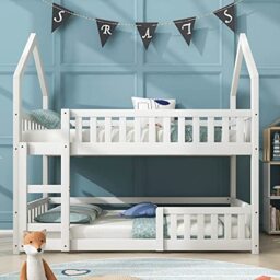 ModernLuxe 3FT Single Bunk Bed for Kids - Castle-Shaped - Gaming Bed - With Ladder - Solid Wood Frame - Children's Bedroom Furniture - White Finish