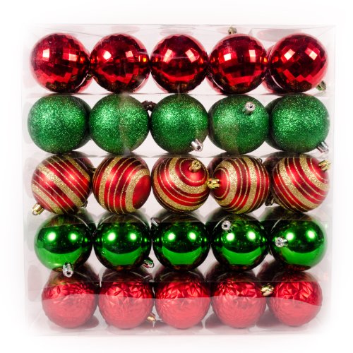 WeRChristmas 50-Piece Deluxe Variety Christmas Tree Baubles Decoration Pack, Red/Green