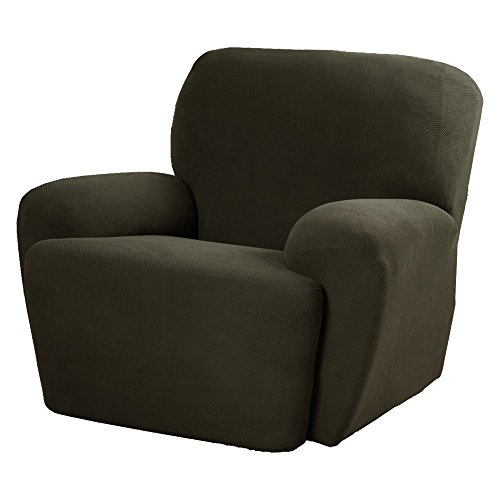 MAYTEX 4300319 Pixel Ultra Soft Stretch 4 Piece Recliner Arm Furniture Cover Side Pocket, Dusty Olive Green Chair Slipcover