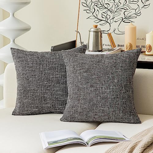 Kevin Textile Soft Faux Linen Square Decorative Cushion Cover Pillowcase with Hidden Zipper, 2 Packs, 20x20 inch, Black