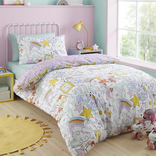 Bedlam Doodle Hobby Duvet Cover Set Double 200 x 200cm – Polycotton Easy Care Bedding with Playful Doodle Print, Includes 2 Pillowcases