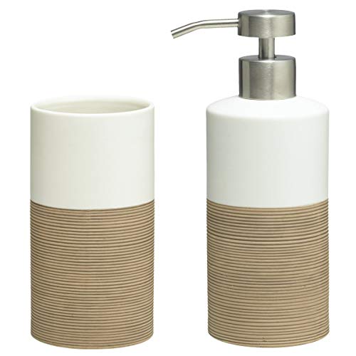 Sealskin Doppio Combo set: Tumbler and Soap Dispenser, Porcelain, Sand