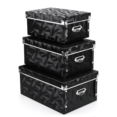 XUCHUN Foldable Storage Boxes with Lids 3 Pack Plastic Collapsible Storage Bins with Handles for Clothes, Cosmetic,Books
