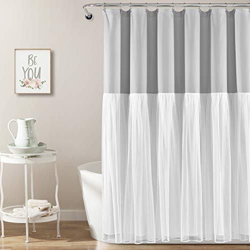 "Lush Decor Tulle Skirt Colorblock Shower Curtain, 72"" x 72"", Light Gray & White"