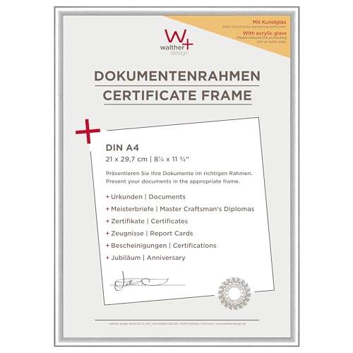 walther Design Picture Frame Silver 21 x 29,7 cm (DIN A4) with Art Glass Double Pack, New Lifestyle Plastic Frame KVX130SD