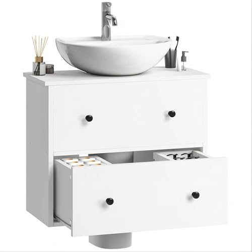 YITAHOME wall mounted under sink bathroom cabinet, bathroom storage with 2 drawers, Toilet Paper Storage Cabinet, vanity unit, 60 x 30 x 50 cm for small bathroom, White
