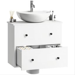 YITAHOME wall mounted under sink bathroom cabinet, bathroom storage with 2 drawers, Toilet Paper Storage Cabinet, vanity unit, 60 x 30 x 50 cm for small bathroom, White