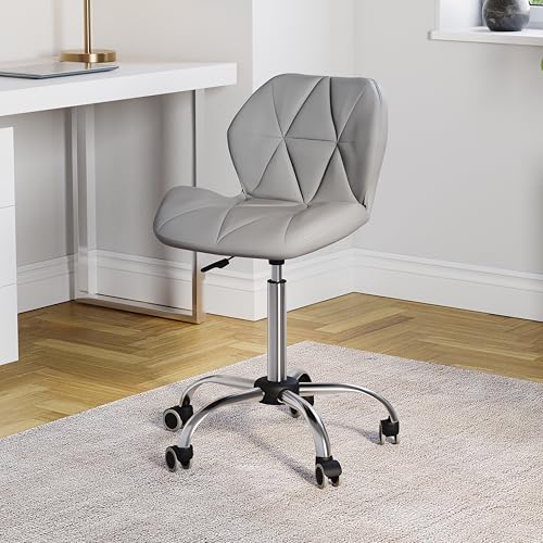 Vida Designs Geo Office Computer Chair, Grey, Gaming Secretary Adjustable Swivel Legs Lift Chrome PU Faux-Leather