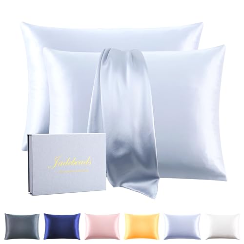 "Jadebeads 100% Pure Mulberry Silk 22Momme Luxurious Pillowcase for Hair and Skin Grade 6A Silver Gray Silk Pillowcase 2 Pack Anti Acne Silk Pillow Cases with Zipper (Standard 26???x 20"")"