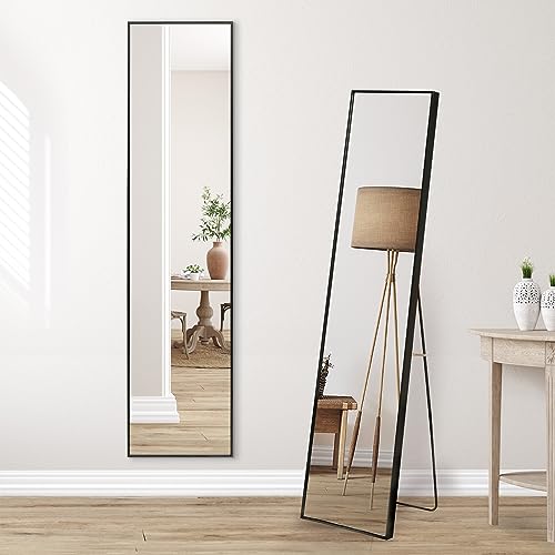 Americanflat 35x150 cm Full Length Mirror with Stand - Free Standing Mirror Design for Bedroom or Living Room - Black Aluminium Framed Full Body Piece with Built-in Easel