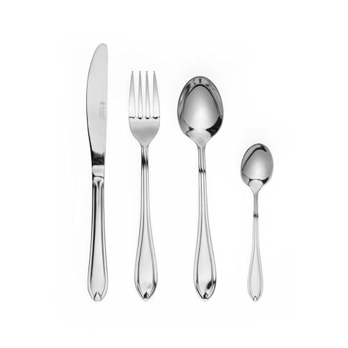 Russell Hobbs Marseille Cutlery Set, 24 Piece, 18/0 Stainless Steel - 6 Place Settings, Mirror Polish Finish, Dishwasher Safe, Includes Knives Forks Dessert Spoons Teaspoons, Balanced Weight