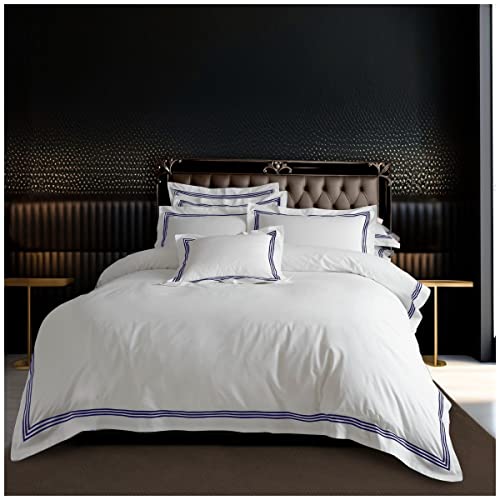 GC GAVENO CAVAILIA Luxury Plain Dyed Duvet Cover, Bordered Striped Polycotton Bedding, Single, White/Navy