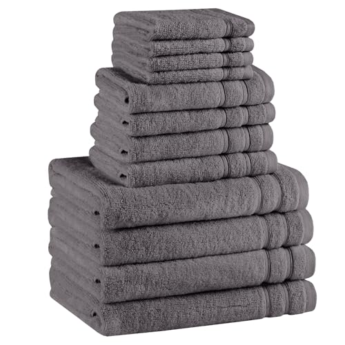Comfort Spaces Bathroom Towel Set of 12 Piece Luxury Bath Towel Set 4 Hand Towel for Bathroom 4 Washcloth 4 Large Bath Towel Sets 100% Cotton Quick Dry Towel Zero Twist Soft Lightweight Dark Grey